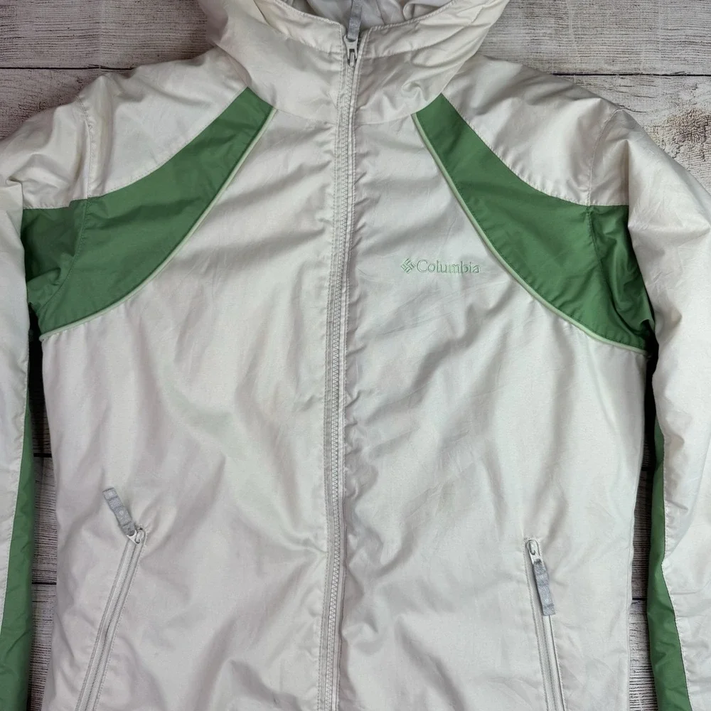 Columbia Youth 18/20 Hooded Winter‎ Coat Jacket White Green Fleece Lined READ
